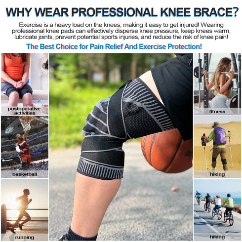 Knee Brace, Professional Knee Compression Sleeve with Patella Gel Pad & Side Stabilizers, Improved Circulation Compression, Knee Support for Knee ...