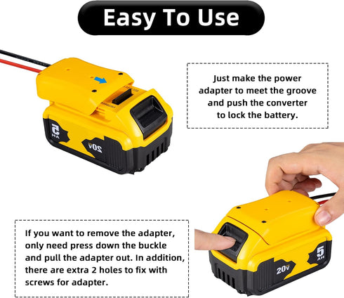 Power Wheel Adapter for Dewalt 20V Battery with Fuse & Wire terminals?Work with for Dewalt DCB205 DCB206 DCB200 Lithium Battery?Power Wheel Batter...