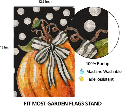 Fall Garden Flag 12x18 Inch Double Sided, Pumpkin with Bowknot White Dots Small Yard Flags for Outdoor,Seasonal Decor for Thanksgiving Autumn Farm...