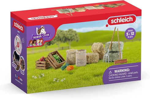 Schleich Horse Club 14pc. Toy Feed and Accessory Set for Horses and Animals - Detailed Hay, Straw, and Carrot Horse Feed, for Education and Imagin...
