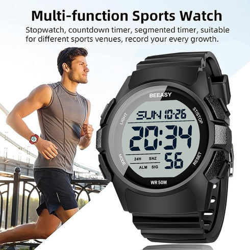 Beeasy Men Digital Sports Watch,Waterproof Watch with Stopwatch Countdown Timer Alarm Function Dual Time Rubber Strap Wrist Watch for Men/Student...