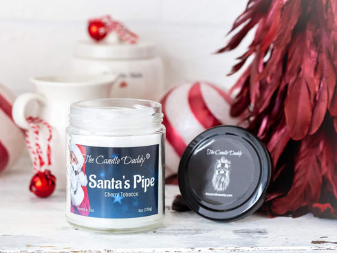 Santa's Pipe Funny Holiday Candle - Cherry Tobacco Scented Candle - Holiday Candle for Christmas, New Years - Hand Poured in USA - 6oz...