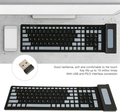 Silicone Keyboard, Foldable Silicone Keyboard Soft Waterproof Rollup Keyboard for PC Laptop Notebook, 103 Keys, Mute Typing, Lightweight (Black)...
