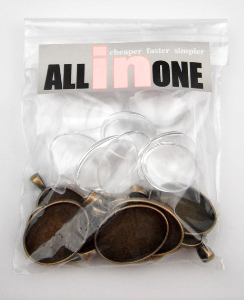ALL in ONE 10 Sets Cabochon Frame Setting Tray Pendant with Clear Glass Dome Tile for DIY Jewelry Making (25X18MM AB)...