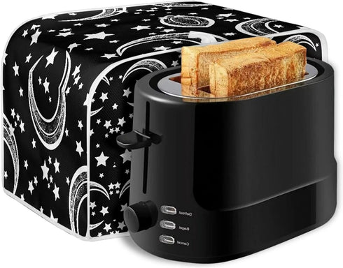 Moon Star Toaster Cover 4 Slice Black for Kitchen Moon and Star Print Toaster Dust Cover, Washable & Waterproof for Kitchen Universal Size Microwa...