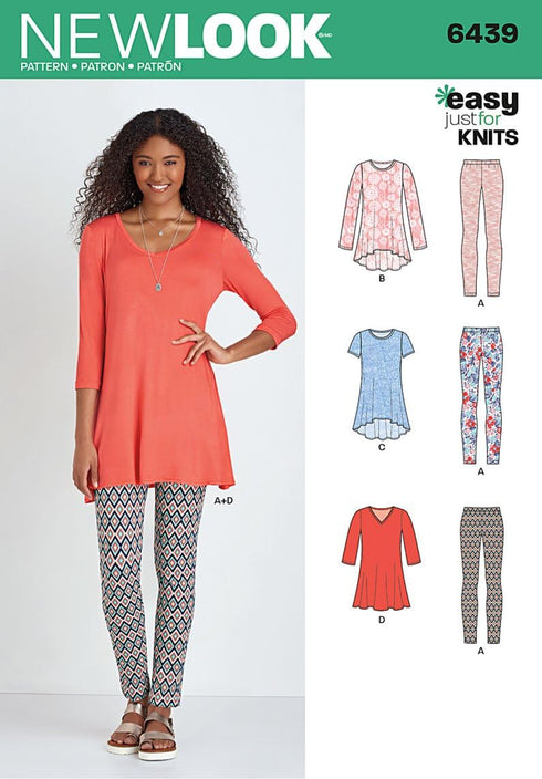 NEW LOOK Patterns Misses' Knit Tunics with Leggings Size A (XS-S-M-L-XL) 6439...