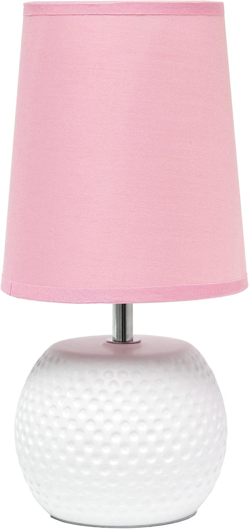 Simple Designs LT2084-PNK Mini Studded Texture White Ceramic Bedside Table Lamp, Pink...