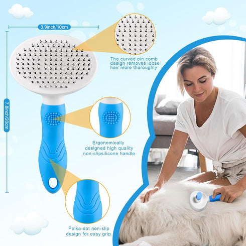 pet brush, pet brush for cats and dogs, removes loose undercoat and smoothes hair, stainless steel needles, self-cleaning button upgraded version,...