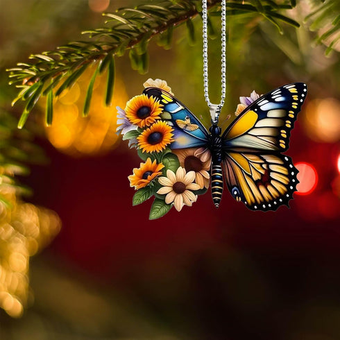 Butterfly Car Rearview Mirror Accessories, Butterfly Car Hanging Ornament, Sunflower Car Pendant for Home Decoration Keepsake Christmas Valentine'...