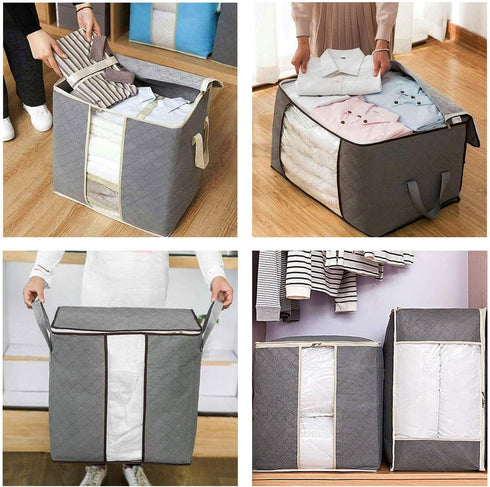 2 Pack Foldable Large Storage Bags - Horizontal + Erect for Comforter Blanket Quilt Clothes Pillow, Clear Window & Handles, Closet Under Bed Organ...