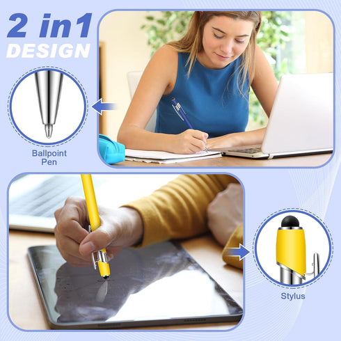 Tenare 12 Pieces Ballpoint Pen with Stylus Tip, 1.0 mm Black Ink Metal Pen Stylus Pen for Touch Screens, 2 in 1 Stylus Ballpoint Pen (Bright Color...
