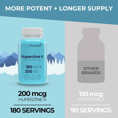 Huperzine A 200mcg - from Huperzia Serrata Leaf, 180 Vegetarian Capsules, Natural Brain Nootropic for Focus, Memory, and Clarity, 6 Month Supply, ...