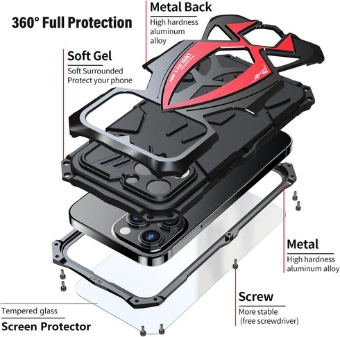 Armor Phone Case for iPhone 14 Military Grade Cover 360 Full Protection Heavy Duty Hybrid Metal Bumper Built-in Silicone Shockproof Dustproof with...
