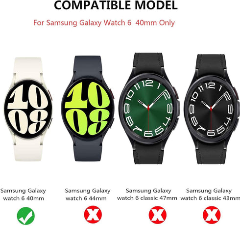 2 Pack Case for Samsung Galaxy Watch 6 40mm,Waterproof Tempered Glass Screen Protector Accessories Hard PC Ultra-Thin Protective Cover Bumper for ...