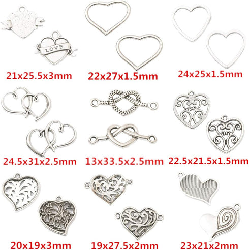 Zhiheng Assorted 93pcs Heart Shaped Alloy Pendants Love Wine Glass Charms Bracelet Necklace Beads Wine Glass Charms for Jewellery Making Birthday ...