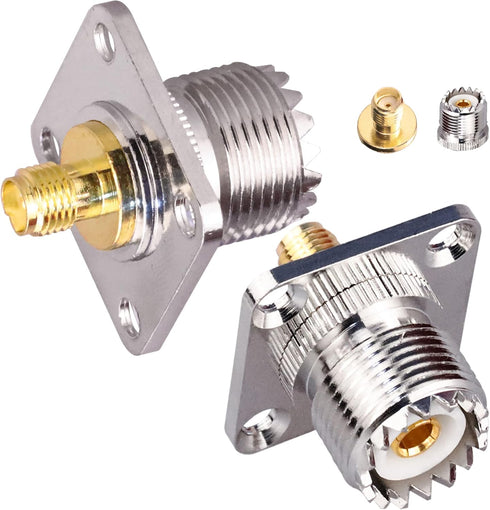 SMA Female to UHF Female Jack Panel Chassis Mount RF Coax Adapter SO239 PL259 UHF to SMA 4-Hole Flange Panel Mount Adapter for Jumper Cable SMA to...