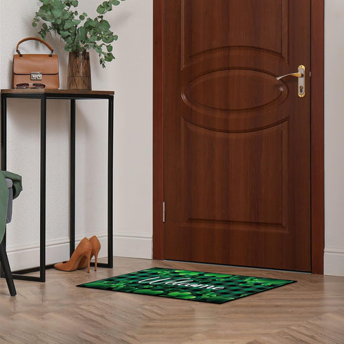 St. Patrick's Day Doormat Lucky Green Shamrocks St. Patrick's Day Doormat Irish Plaid Welcome Mat Non Slip Rubber Area Rugs for Bathroom Entrance ...