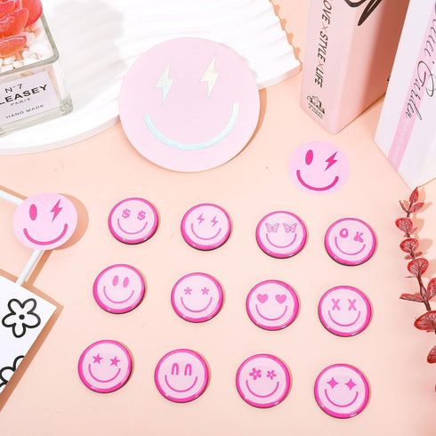 Whaline 12Pcs Pink Smile Face Resin Refrigerator Magnets Pink Preppy Decorative Fridge Magnetic Stickers Cute Locker Magnets for Kitchen Dishwashe...