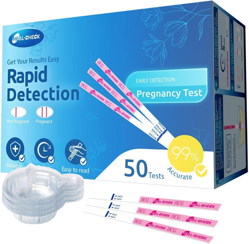 Pregnancy Tests with Cup, 50 Bulk Pregnancy Test Strips for Home Detection, Over 99% Accuracy, Individually Wrapped Fertility Tests, Extra-Wide 5m...