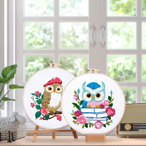 ASTNIC Embroidery Kit for Beginners, 3 Sets Owl Hand Embroidery Kit with Hoop Needle Video Step by Step Instructions DIY Knitting Kit Arts and Cra...