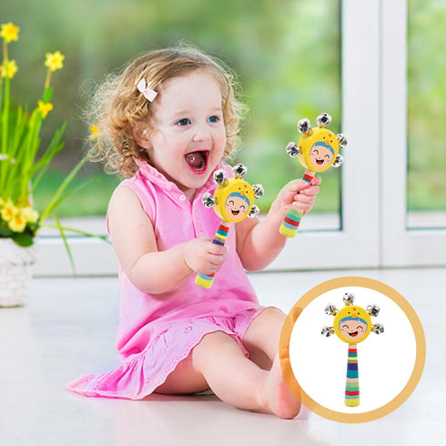 SUPVOX 2pcs Wood Jingle Rattle Bell Handheld Hand Jingle Bell Children Rattle Toys Baby Grip Training Toy Cartoon Shaking Rattle for Baby Nursing ...