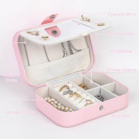 FUNARTY Travel Jewelry Box Organizer, Pink Jewelry Case Initial Jewelry Boxes Jewelry Organizer Travel Essentials Birthday Gifts for Women Teen Gi...