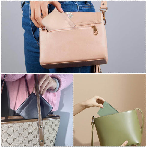3 PCS Small Makeup Bag for Purse, Pocket Cosmetic Bag Mini Portable Cosmetic Bags for Women, Waterproof Leather No Zipper Self-Closing Portable Tr...