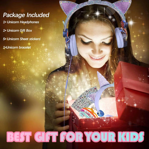 SVYHUOK Kids Headphones for Girls Children Teens,Cute Cat Ear Wired Headphones Microphone 3.5mm Jack, Over On Ear Headset for School Birthday Xmas...