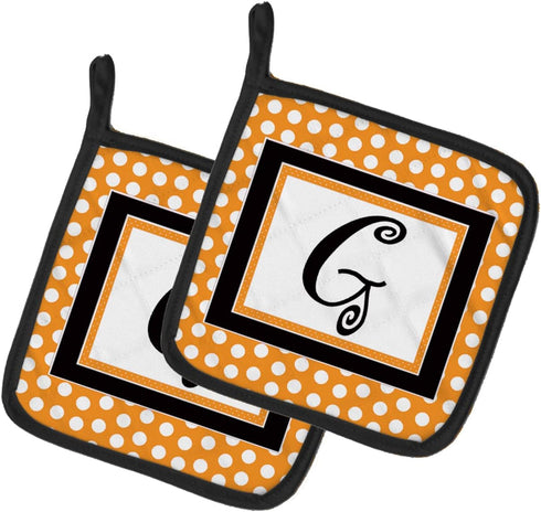Caroline's Treasures CJ1033-GPTHD Letter G Initial Monogram - Orange Polkadots Pair of Pot Holders Kitchen Heat Resistant Pot Holders Sets Oven Ho...