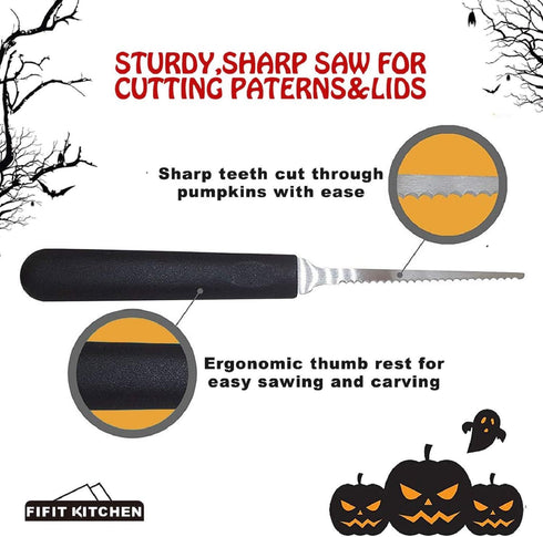 Diravo Kit-Includes 4 10 Stencils, Heavy Duty Stainless Steel Tool Set, Used As a Carving Knife for Pumpkin Halloween Decoration, one size, Black-...