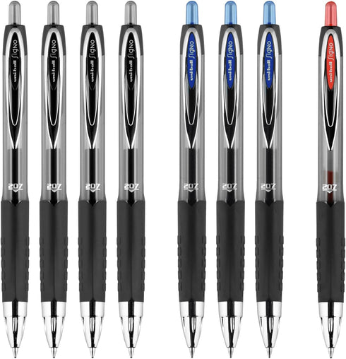Signo 207 Retractable Gel Pens by Uni, Medium 0.7mm, Includes 4 Black, 3 Blue, 1 Red...