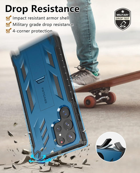 FNTCASE for Samsung Galaxy S23-Ultra Case: Military Grade Drop Proof Protection Mobile Cover with Kickstand | Matte Textured Rugged Shockproof TPU...