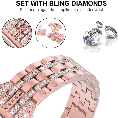 Bands Compatible with Fitbit Versa 2/Versa Lite/Versa, Women Replacement Metal Rhinestone Bling Bracelet Wristband, Rose Gold...