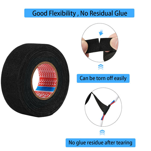 2 Rolls Black Wire Harness Cloth Tape, Speaker Wiring Harness Cloth Tape, for Automobile Electrical Wire harnessing Noise Dampening Heat Proof (Wi...