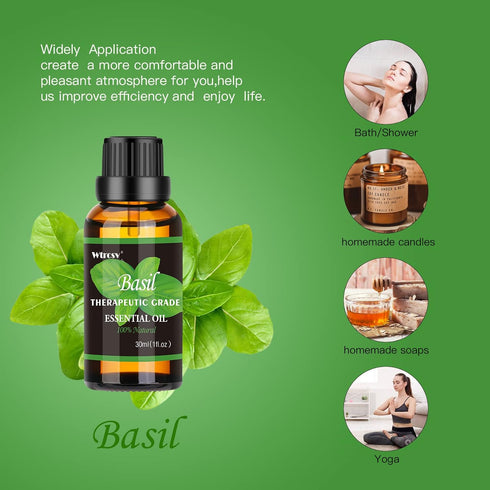 Basil Essential Oil, Essential Oil,100% Natural Essential Oil-Perfect for Diffuser, Humidifier,Aromatherapy, Massage,Skin & Hair Care,1.01fl oz...