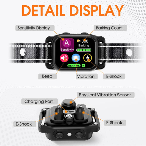 Dog Bark Collar, Next-Gen Physical Vibration Sensor Bark Collar, Anti Barking Training Collar with Intensity Beep Vibration Shock, Rechargeable Sm...