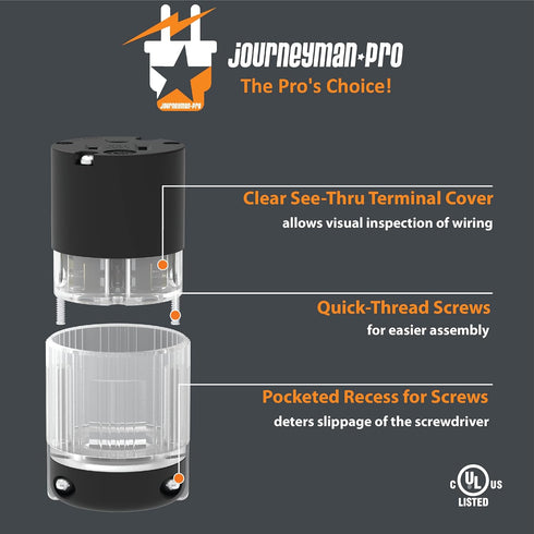 Journeyman-Pro 515CV-LIT Lighted 15 Amp 120-125 Volt, NEMA 5-15R, 2Pole 3Wire, Straight Blade, Female Plug Replacement Cord Connector Outlet, Comm...