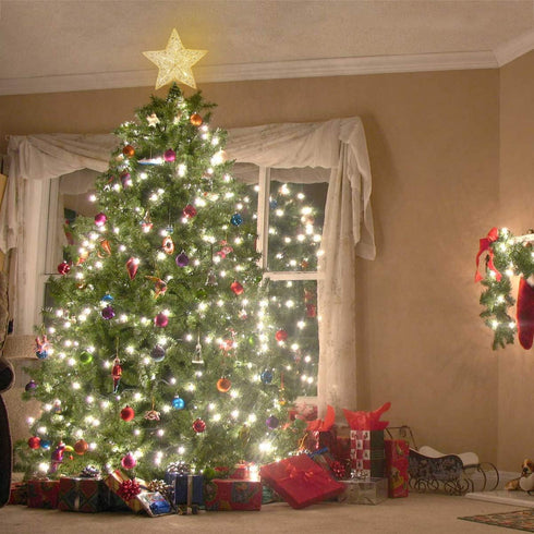 Cabilock Tree Topper Star Christmas LED Star Tree Topper Battery Operated Treetop Sparkly Ornament Xmas Glitter Treetop Shiny Decoration (Gold)...