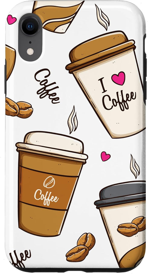 iPhone XR Cute Coffee Cups i love coffee for coffein junkies Case...
