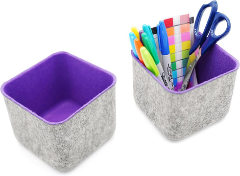 2-Piece Office Drawer Organizer bins for School Dorm Home Kitchen bathroom bedroom Closet Cabinet Desk Junk storage boxes (Purple)...