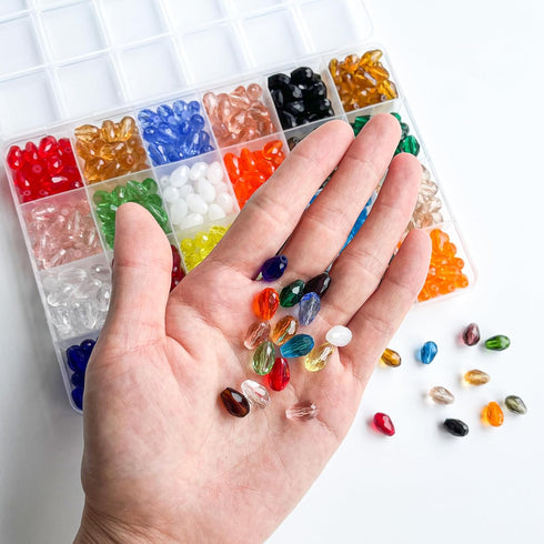 480pcs 24 Colors Teardrop Glass Beads for Jewelry Making 8x12mm Faceted Vertical Hole Crystal Teardrop Spacer Beads for DIY Bracelet Necklace...
