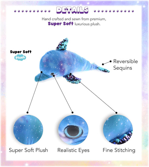 DolliBu Dolphin Space Sequin Plush - Dolphin Stuffed Animal Reversible Sequin Plush, Space-Themed Cute Stuffed Animals for Girls and Boys, Perfect...