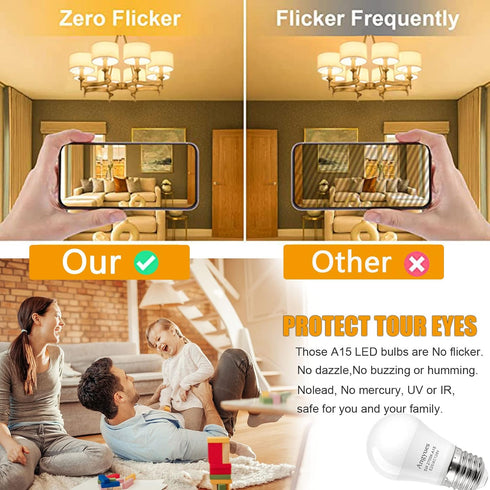 LED Bulb 120V 40W Equivalent Light Bulb, A15 LED Bulb Warm White 2700K Energy Saving Bulb, E26 Medium Screw Base Suitable for Domestic Bulbs 4 Pac...
