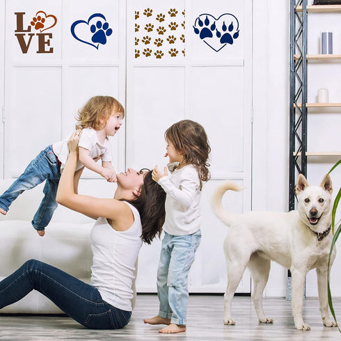 11 Pieces Dog Paw Stencils Trail of Paw Stencil Love Dog Stencils Reusable Painting Templates with Metal Open Ring for DIY Scrapbooks Painting on ...