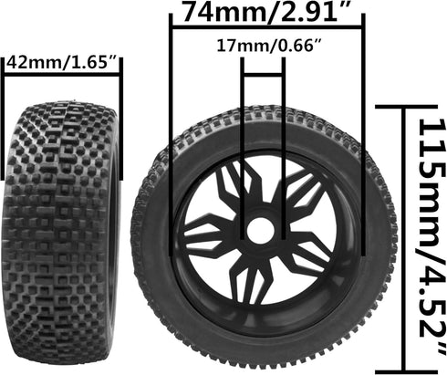 ShareGoo OD 4.52" 1/8 RC Buggy Rubber Tires Tyre w/ 5 Spoke Plastic Rim 17mm Hex Compatible with Arrma Kyosho Exceed RC Traxxas Redcat HSP HPI 1/8...