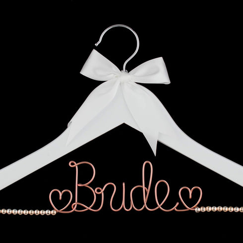 Ella Celebration Bride to Be Wedding Dress Hanger Wooden and Wire, Accented with Beads and a Bow Bridal Hangers for Brides (White with Rose Gold W...