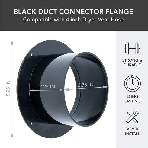 Dryer Vent Wall Plate (4 Inch, Black) Plastic Duct Connector Flange for Ventilation Straight Pipe, Cooling and Heating. Small Through The Wall Trim Collar Ducting with Mounting Plate Quick Connect