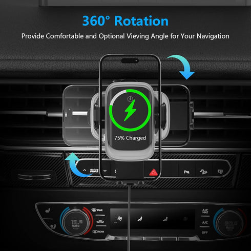 Wireless Car Charger, Auto-Clamping Car Mount 15W/10W/7.5W Fast Charging Air Vent Car Phone Mount Compatible with iPhone 14/13/13 Pro/12 Pro Max/1...