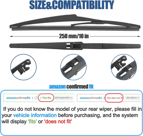 10" Rear Wiper Blade,Replacement Back Windshield Wiper Blade for Jeep Compass 22-18 /Toyota RAV4 18-13 Highlander 23-20 Corolla Cross 2022 /Suzuki...
