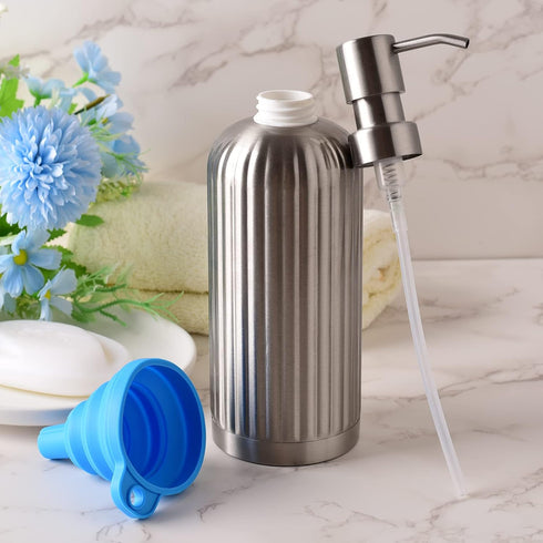 Countertop Soap Dispenser - Rust-Proof Roman Column Shaped Stainless Steel Bottle with Pump for Bathroom and Kitchen - 18 oz Brushed Nickel Liquid...
